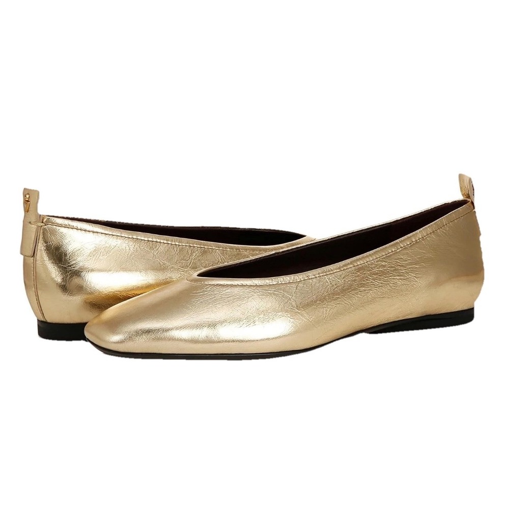 27 EDIT Naturalizer Carla Gold Premium Leather Square Toe Ballet Flats 9